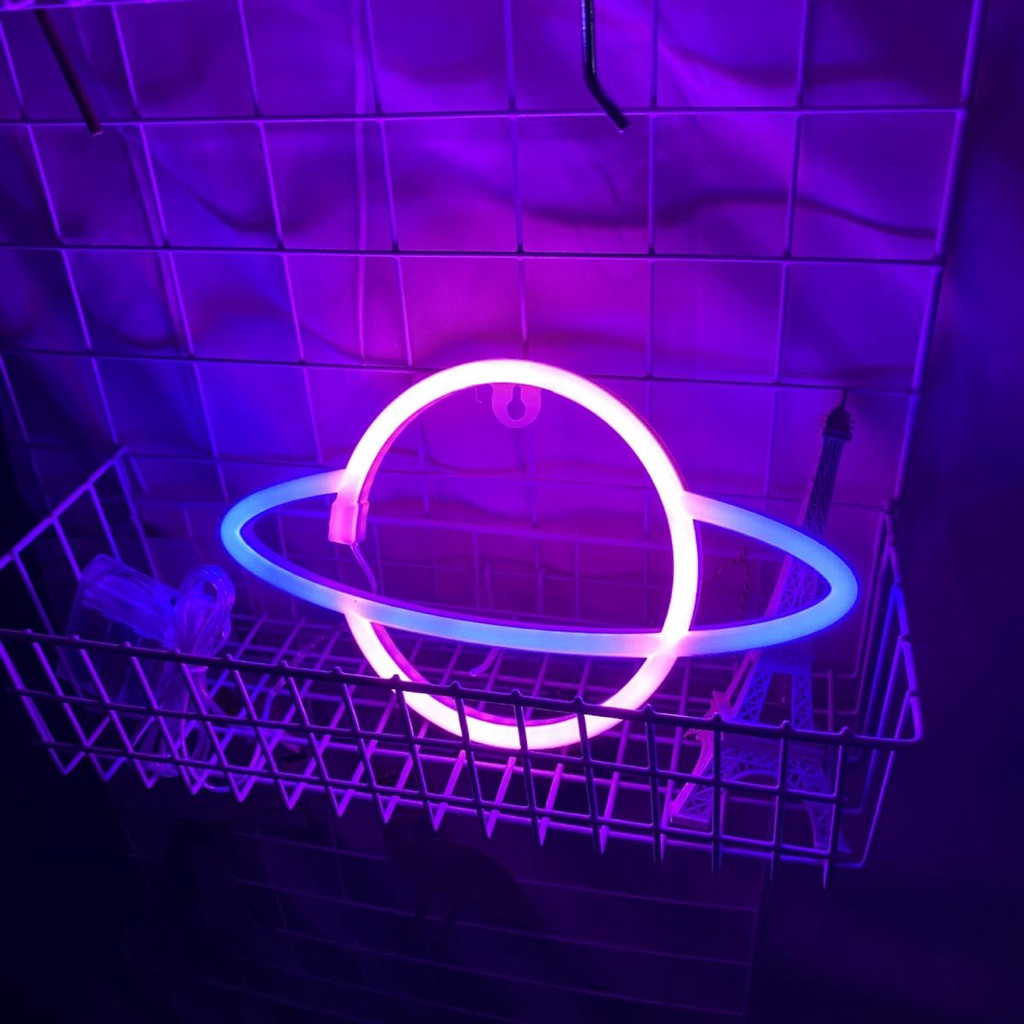 [COD] Đèn LED Neon Hình Elip / Hành Tinh / Hành Tinh Dùng Pin Trang Trí Quán Bar