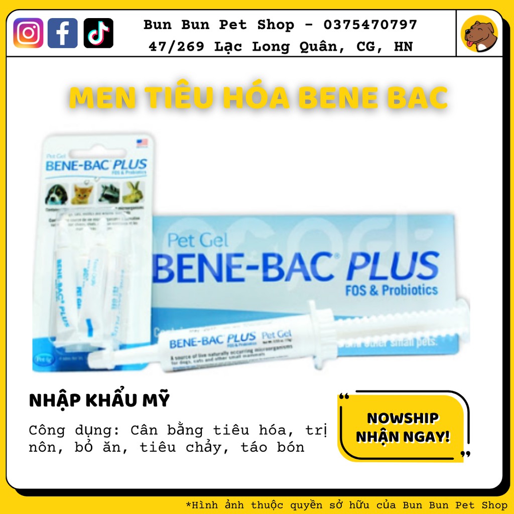 Men tiêu hóa BENE-BAC PLUS cho chó mèo - Hàng Mỹ