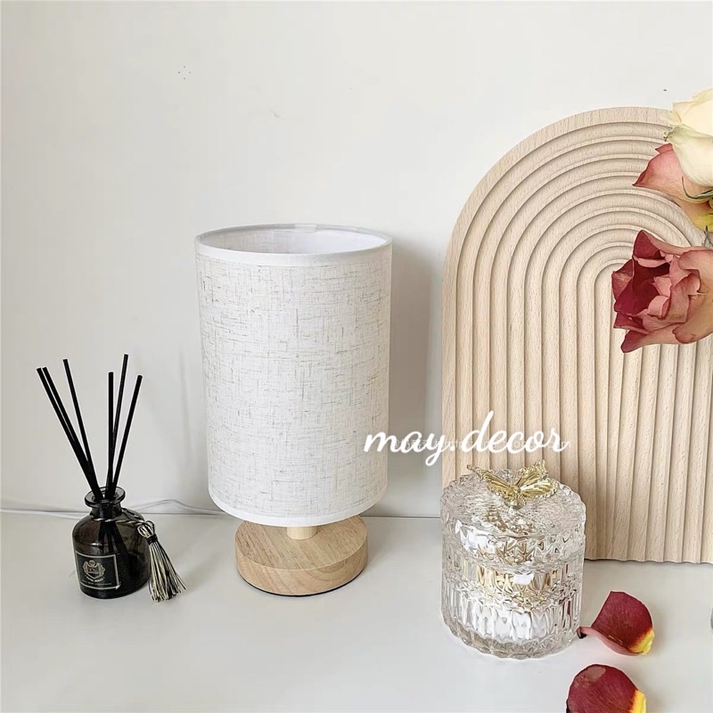 Đèn ngủ để bàn đế gỗ Decor Vintage kèm bóng đèn LED tiết kiệm điện - may.decor