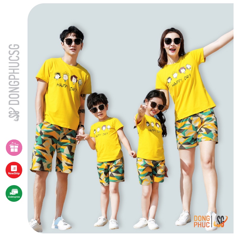 Áo thun gia đình GD420VD màu vàng nổi bật thun cotton dày dặn DONGPHUCSG