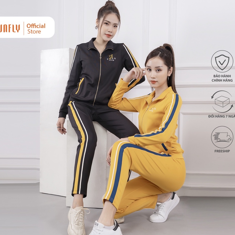 Bộ thể thao poly 2 da kéo khóa áo dài quần dài SUNFLY SS5604