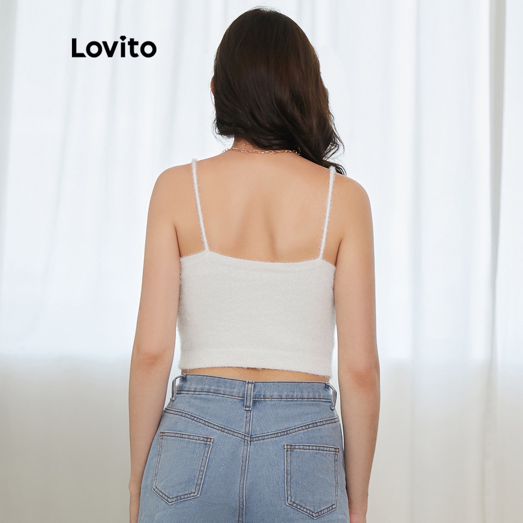 Lovito Áo dệt kim đơn giản thường Camis L21EN016 (Trắng)