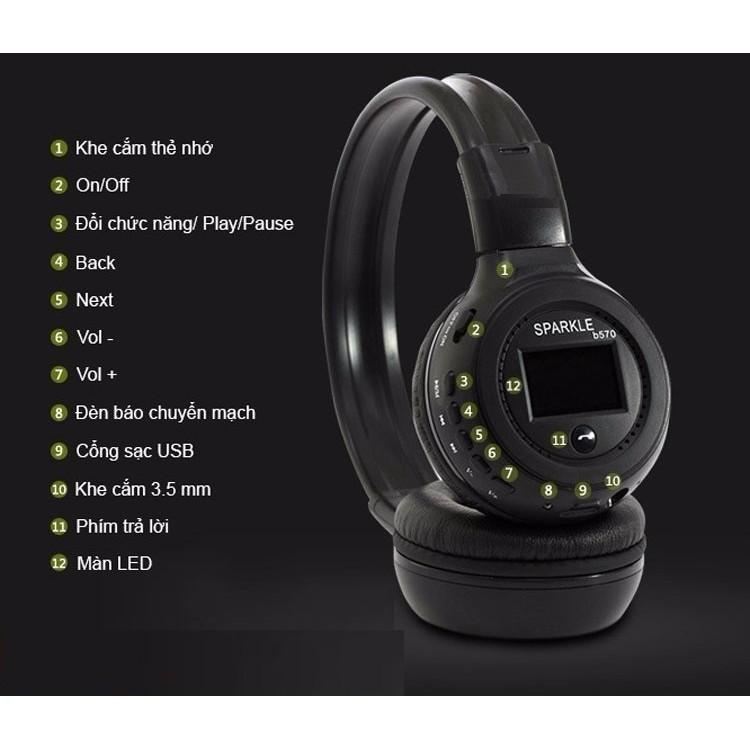 Tai nghe Bluetooth chụp tai Sparkle Zealot B570 cao cấp - Tai nghe không dây Zealot B570 - Headphone Over ear