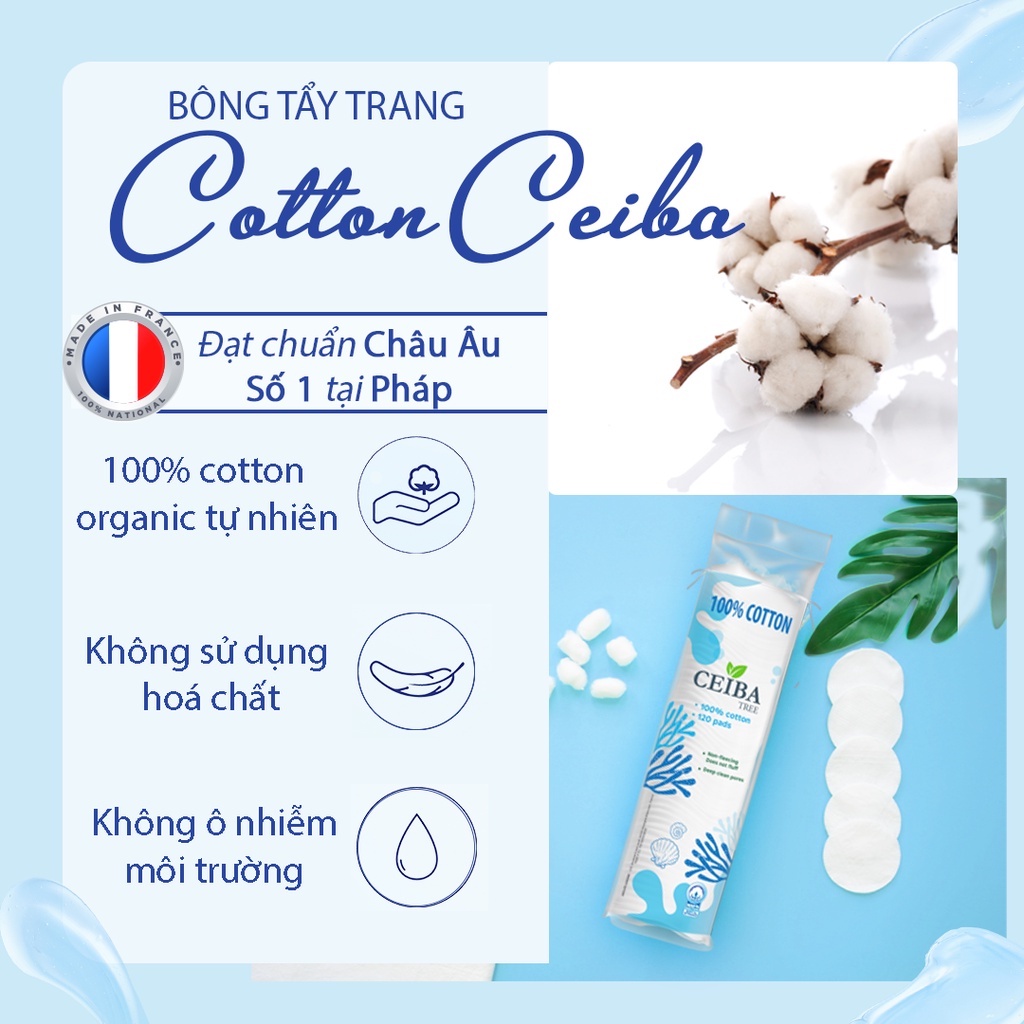 Combo 3 bông tẩy trang Cotton Ceiba 80 miếng 100% cotton siêu tiết kiệm dung dịch (80pads x3)