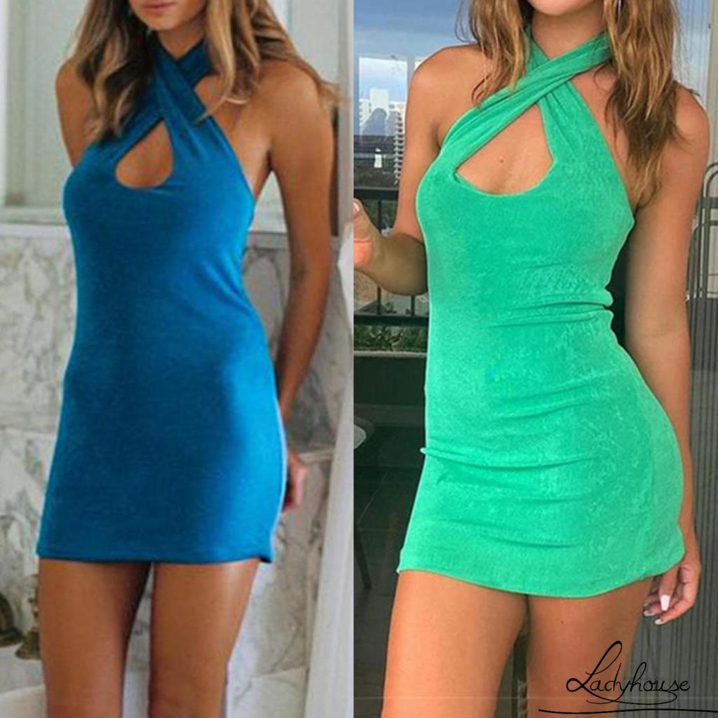 Đầm Không Tay Hở Lưng Màu Trơn Thời Trang Dành Cho Nữ