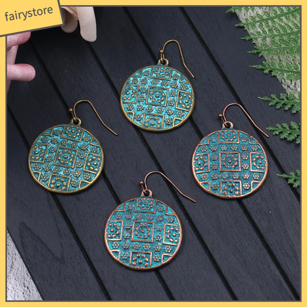 Bông Tai Tròn Chạm Khắc Phong Cách Bohemian Cổ Điển Dành Cho Nữ