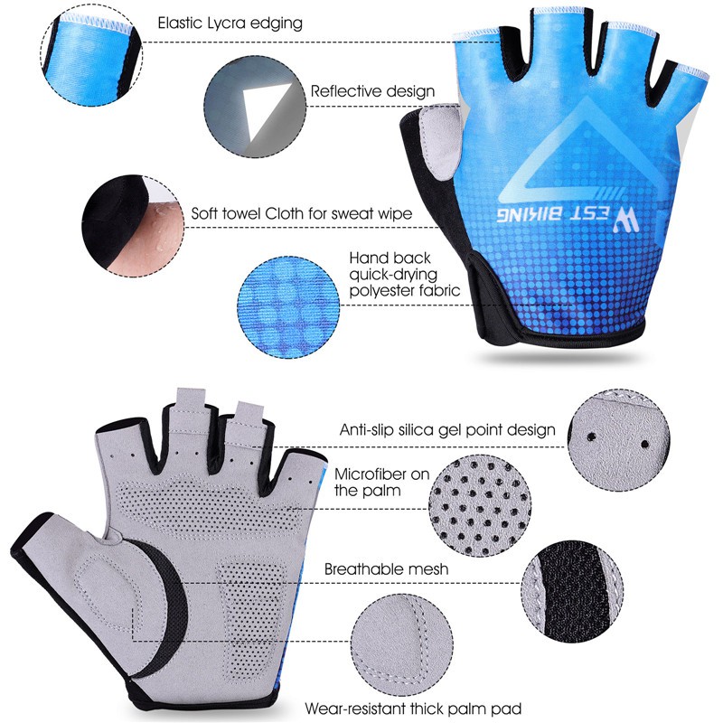 Găng tay WEST BIKING hở nửa ngón dùng để đi xe đạp/ thể thao ngoài trời chống sốc chống trượt cho nam nữ