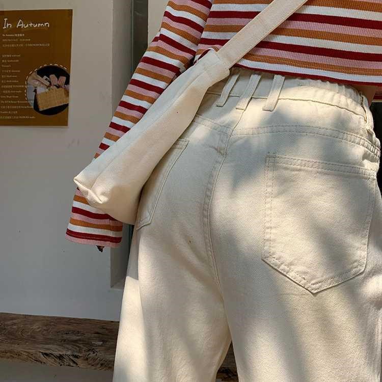 Quần Dài Lưng Cao Xiaozhainv Ống Rộng Co Giãn Tốt Phong Cách Hàn Quốc Dễ Phối Đồ