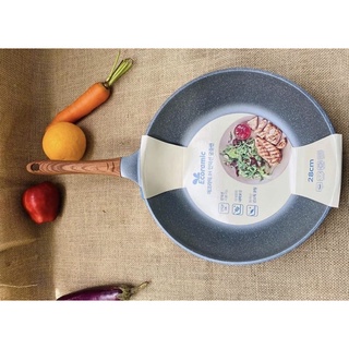 Chảo vân đá cán gỗ đáy từ Ecoramic 28cm