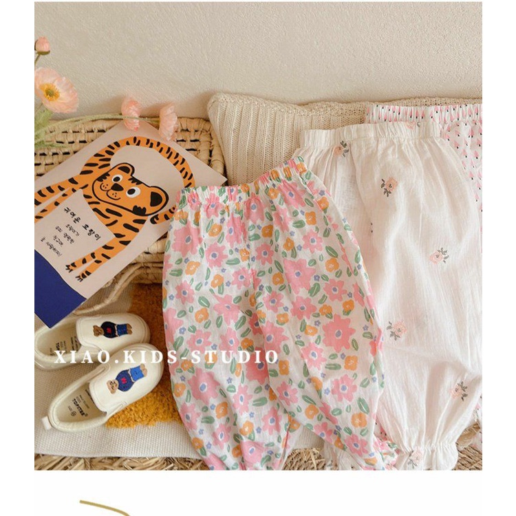 [Babycat] Hàng Có Sẵn Bán Chạy Quần Cotton Mỏng Chống Muỗi In Họa Tiết Phong Cách Nhật Hàn Thanh Lịch Thời Trang Mùa Hè Dành Cho Bé Gái