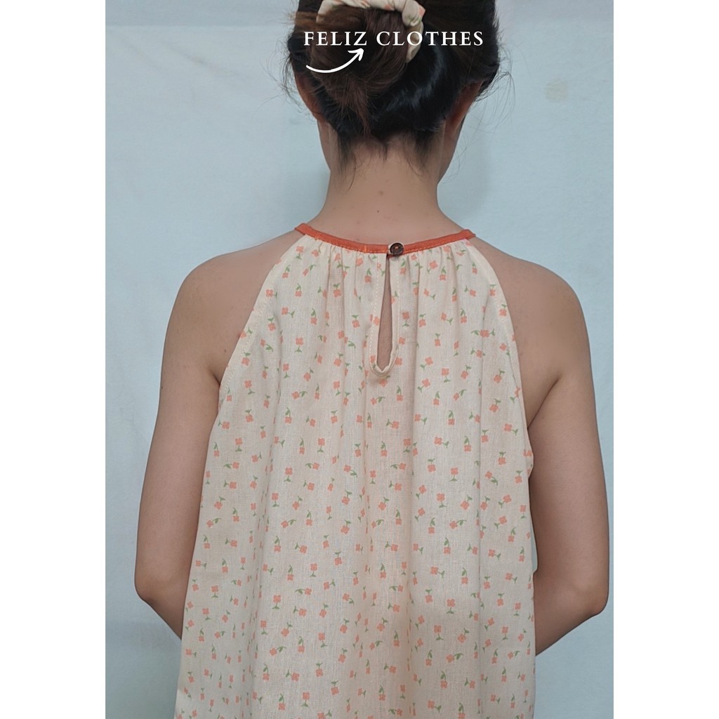 [Feliz.Clothes] Đồ ngủ 2 dây yếm linen bột hoa nhí cam siêu mát, siêu dễ thương | BigBuy360 - bigbuy360.vn