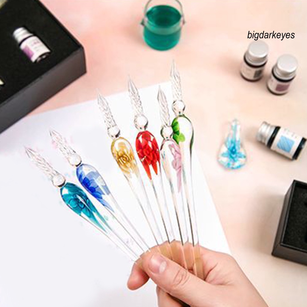 1 Bộ Bút Máy Hình Hoa Pha Lê Mịn Màng Nhỏ Gọn Kèm Mực