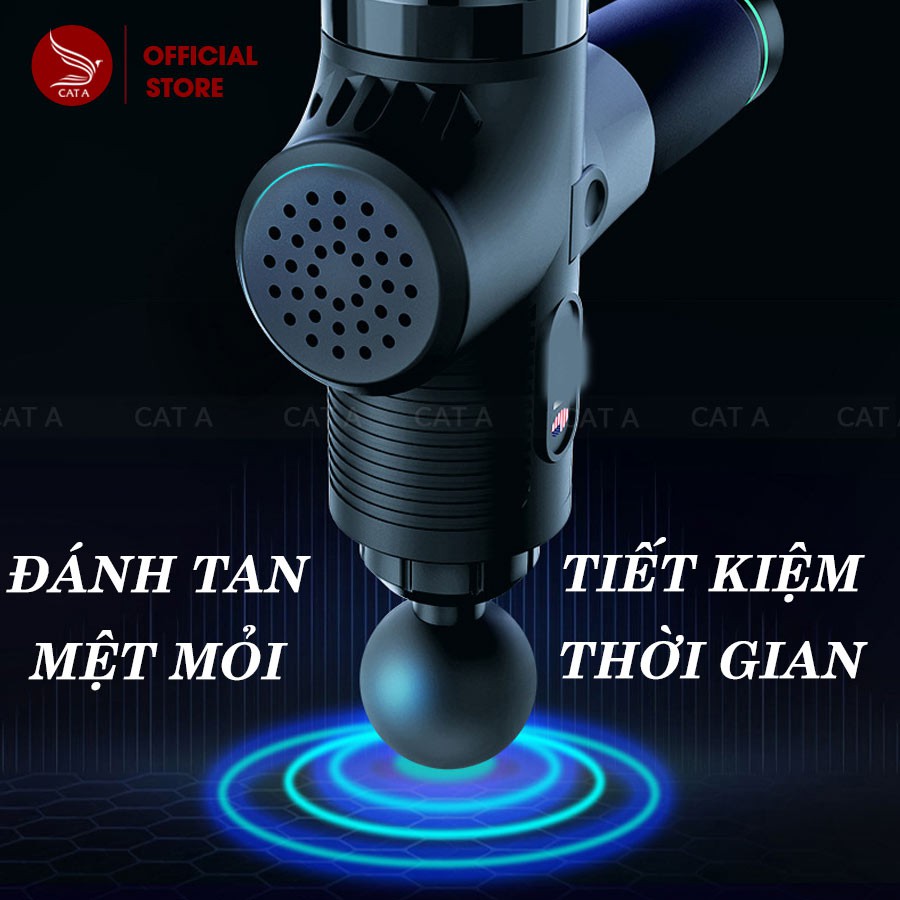 ✨BH 1 NĂM✨Súng massage cầm tay cao cấp EM003 CÁT Á 20 mức độ rung, 6 Đầu Massage,Màn LCD, điều khiển Cảm Ứng 1 chạm