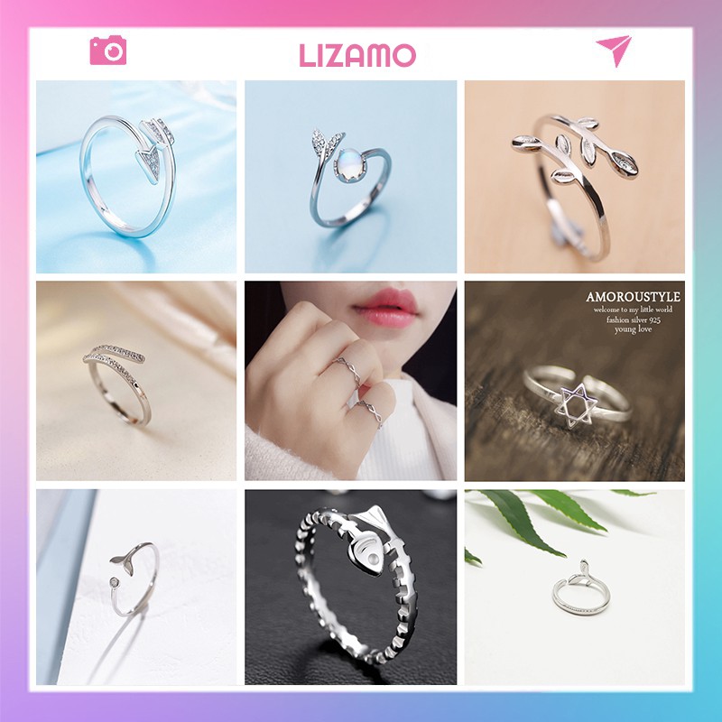 Nhẫn bạc nữ 925 rẻ đẹp cá tính phong cách Hàn Quốc Freesize Lizamo NB115