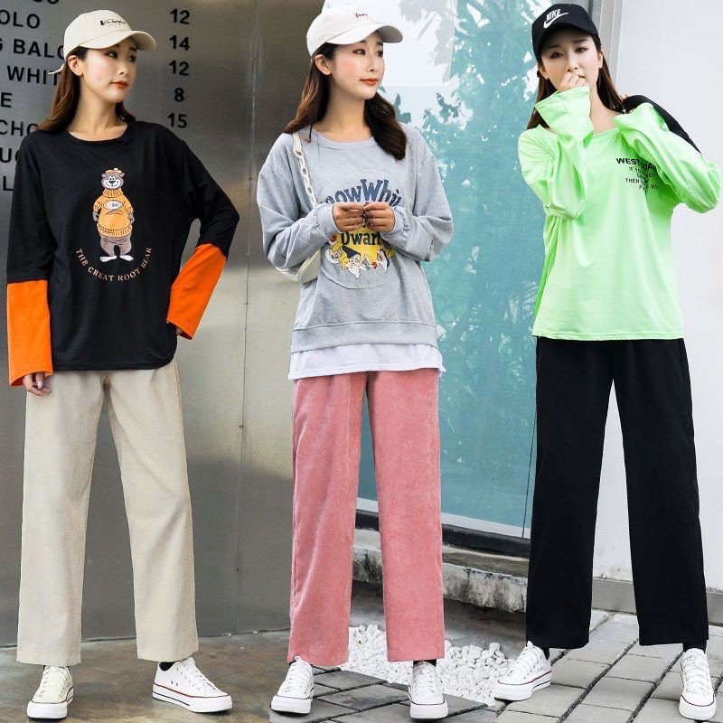 Quần dài nữ vải nhung kẻ, quần ống suông phong cách hàn quốc, ống rộng chất nhung tăm