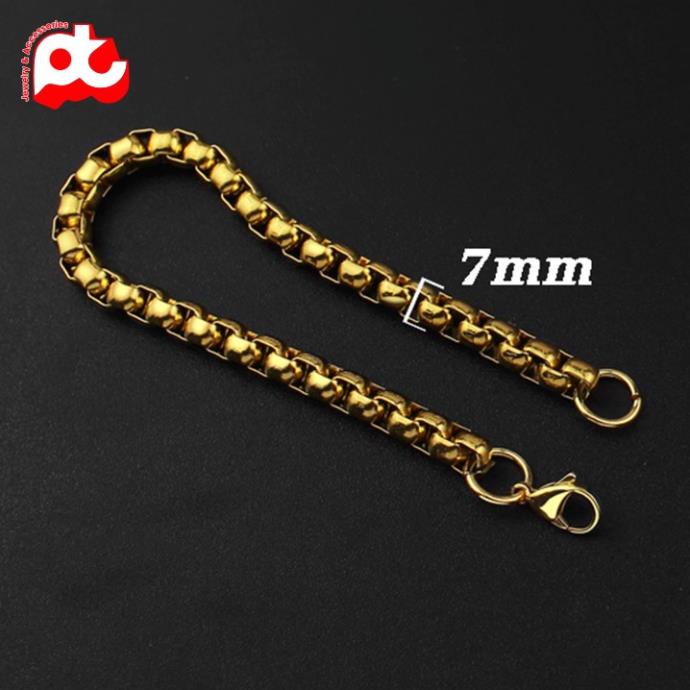 Lắc tay nam cao cấp rẻ đẹp kiểu xích thời trang titan thép không gỉ PT JEWELRY kích cỡ 7mm màu mạ vàng PTLTNA11