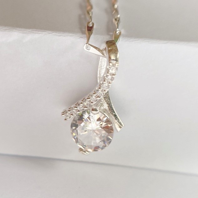 Dây chuyền nữ bạc ý mặt hình giọt lệ gắn đá - Trang sức bạc Evasilver