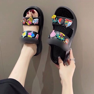 Dép nữ 2 quai đế độn 6p gắn nhiều sticker siêu hót