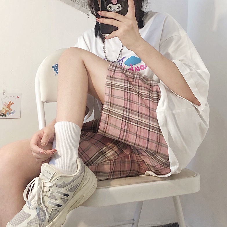 Quần ngắn IELGY ống rộng kẻ sọc caro thời trang hè phong cách Hàn Quốc cho nữ