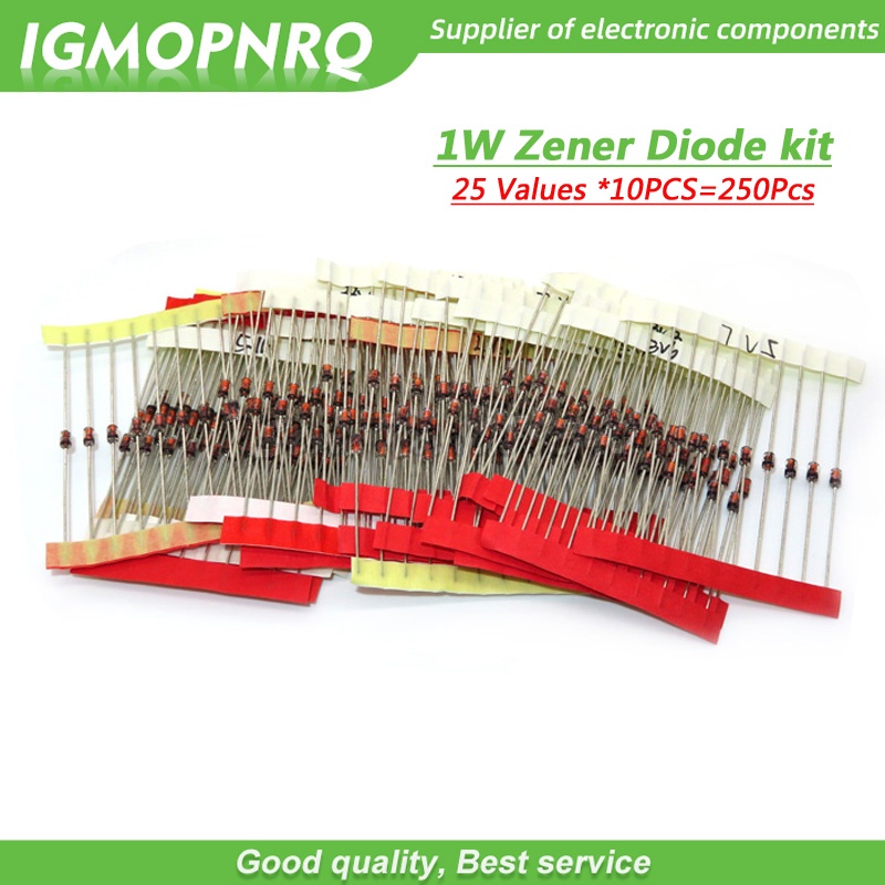 Set 10 Đi Ốt Zener Diode 1W 3V ~ 33V 25Values * 10 Cái = 250Pcs 1W Zener Diode Kết Hợp Bộ Điều Hợp Igmonq