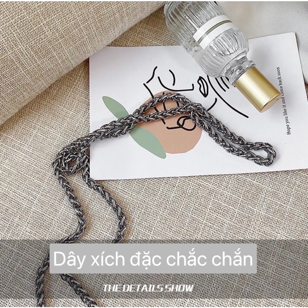 Túi đeo chéo dây xích, túi xách tay nữ mini dạng hộp vuông đính đá một ngăn kéo khóa