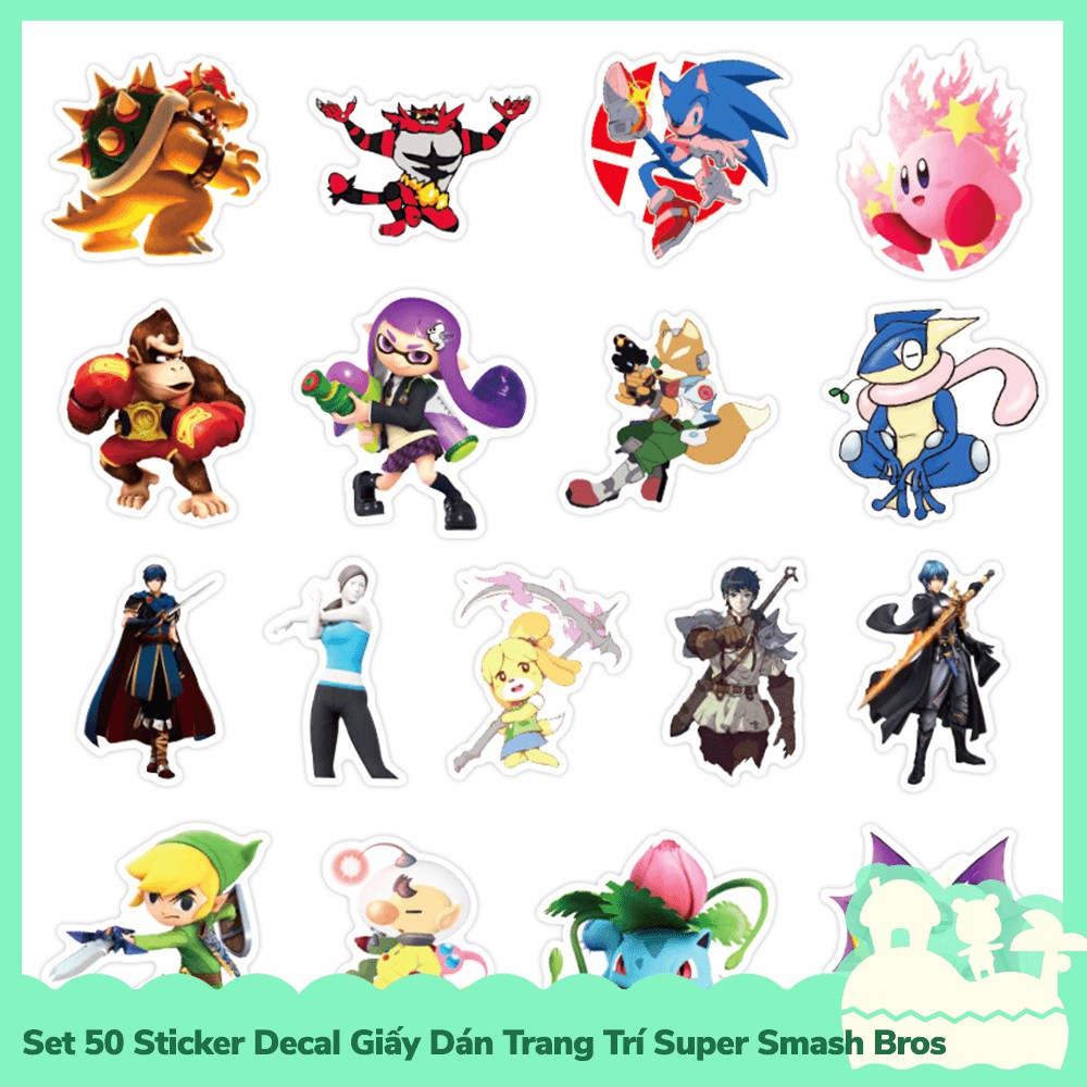 [Sẵn VN - NowShip] Set 50 Sticker Decal Dán Trang Trí Mẫu Game Nintendo Super Smash Bros