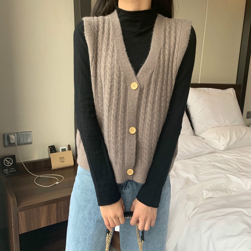 Áo gile len răng sói họa tiết kẻ caro vintage áo không tay dáng xuông cá tính Kozoda GL1
