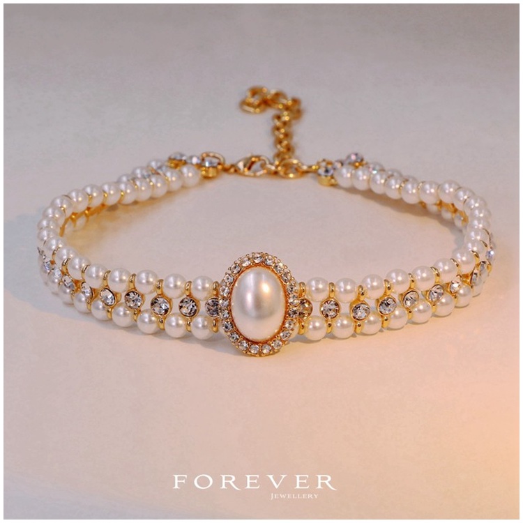 Vòng cổ Ngọc Trai Đính Đá Zircon Phong Cách Hoàng Cung Pháp Cổ Điển Cho Nữ
