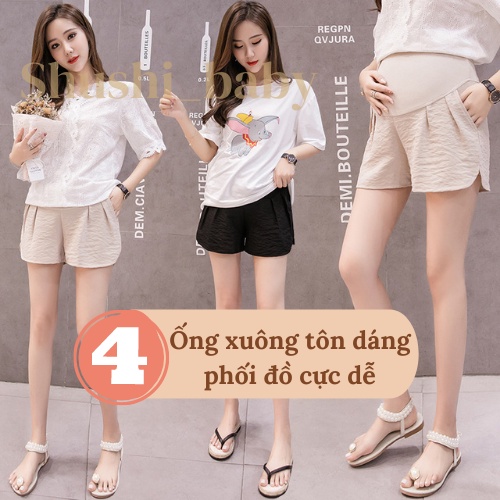 Quần Sooc Bầu Mùa Hè Chất Đũi Siêu Mềm Mát Có Chun Điều Chỉnh