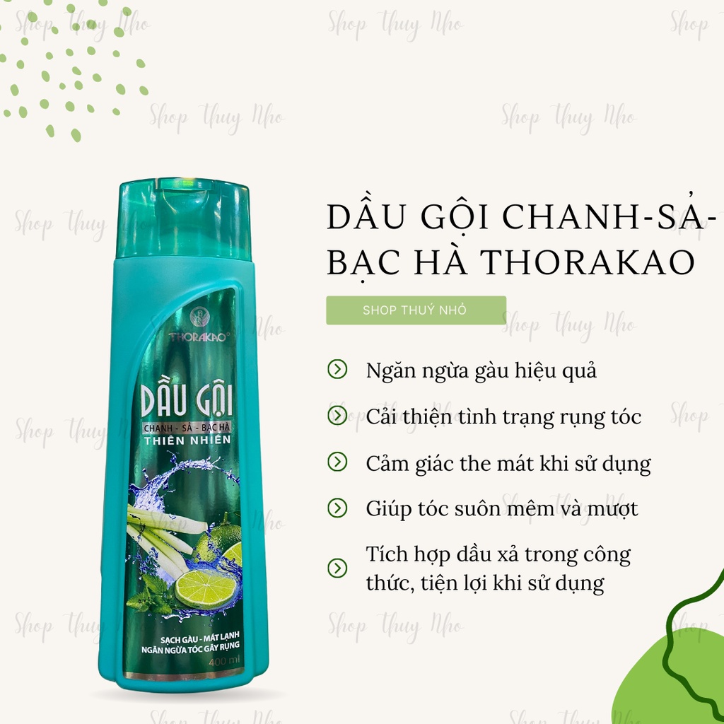 [HÀNG CHÍNH HÃNG] Dầu gội đầu Chanh, sả, bạc hà thiên nhiên giảm gãy rụng tóc Thorakao - 400ml