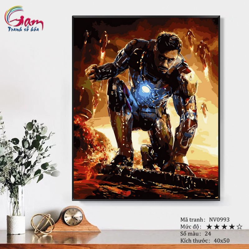 Tranh số hoá Gam Marvel Ironman người sắt căng khung 40x50cm NV0993