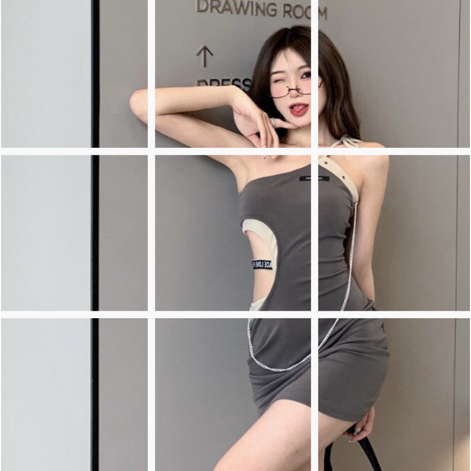 Đầm Hai Dây Hở Eo Thiết Kế Khoét Rỗng Phối Dây Xích Thời Trang Cho Nữ 8473