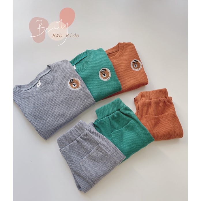 (9-20kg) Bộ Dài Thu Đông Cho Bé Trai, Bé Gái, Bộ Gấu Thêu Hàng chuẩn Đẹp, Bộ Đồ Ngủ Cho Bé