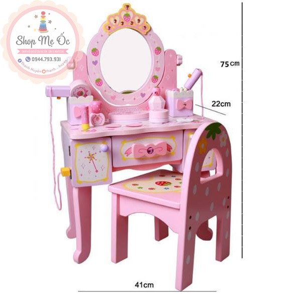 Mother Garden - Bộ Bàn Ghế Trang Điểm dâu hồng cỡ lớn (Cao 93cm và 75cm)
