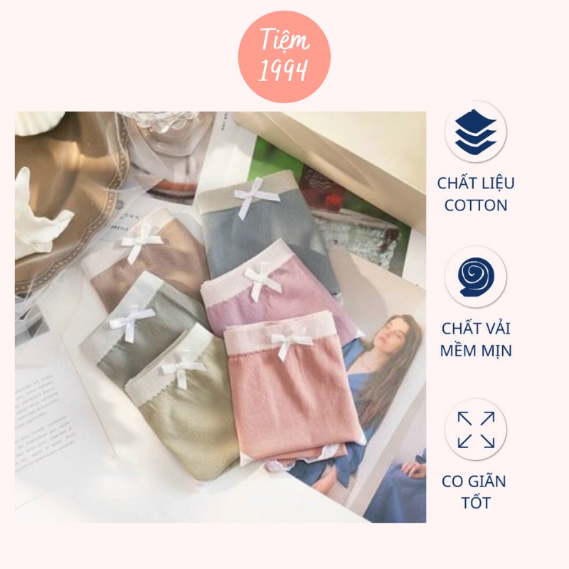 Quần lót nữ cotton kháng khuẩn đính nơ xinh xắn, freesize 45 - 58kg - CT145