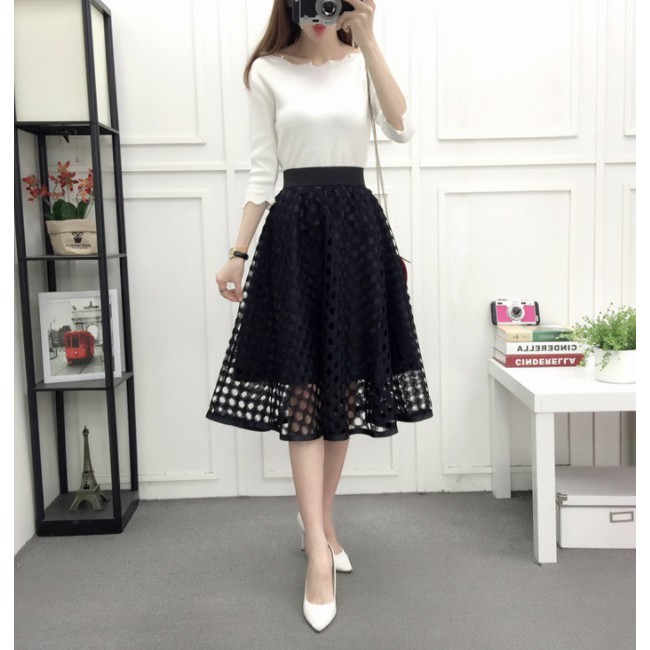 Chân váy ren xòe lưới lổ tròn OD03 độc lạ, freesize, thoáng mái, nữ tính, đi chơi, dự tiệc, cao cấp