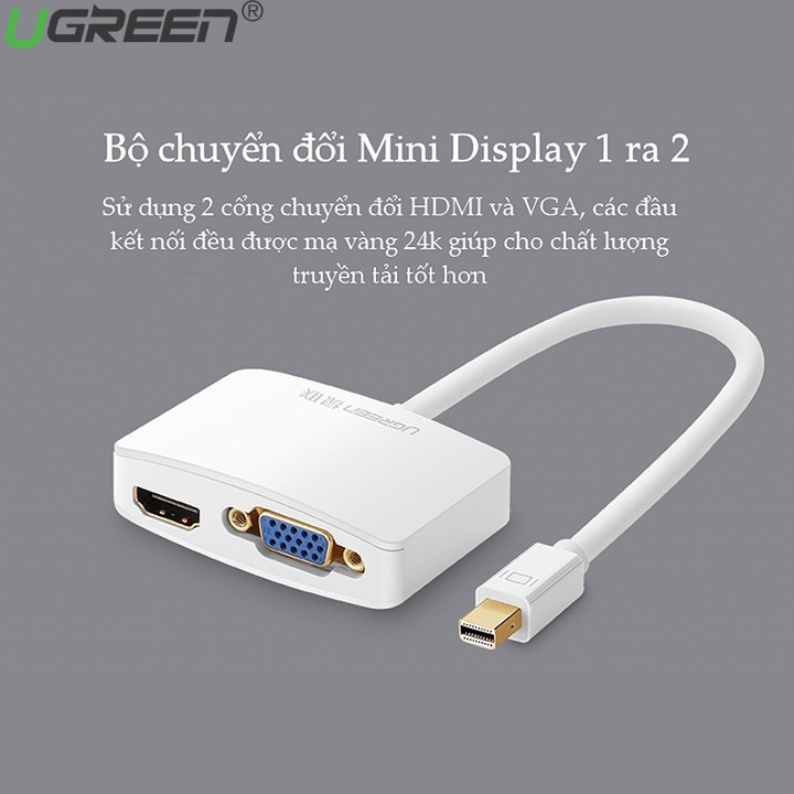 Cáp chuyển mini DisplayPort sang HDMI và VGA dài 15CM UGREEN 10427 - Hàng Chính Hãng Bảo Hành 18 Tháng