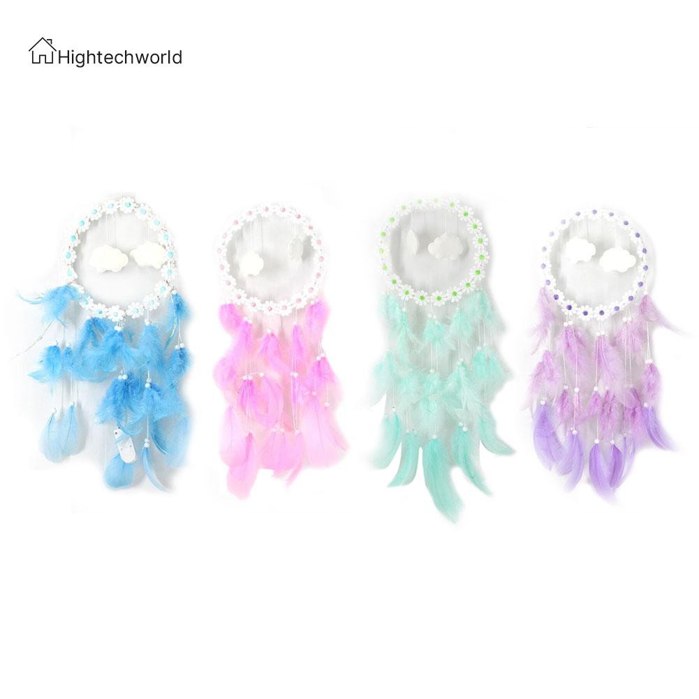 Dreamcatcher đèn LED đám mây hoa lông vũ trang trí phòng ngủ quà tặng sinh nhật