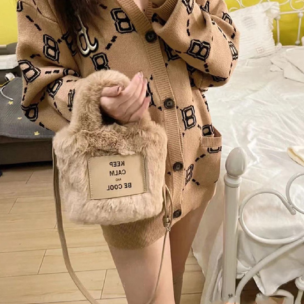 Túi Xách bucket Đeo Vai Phủ Bông Giữ Bình Tĩnh Thời Trang Cao Cấp