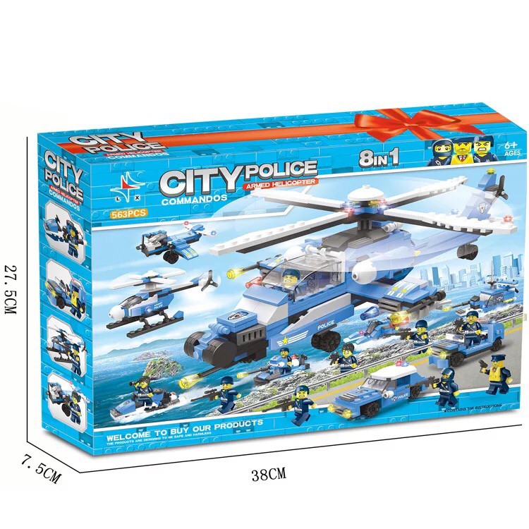 LẮP RÁP LEGO MÁY BAY BỘ ĐỒ CHƠI TRỰC THĂNG CẢNH SÁT THÀNH PHỐ CITY POLICE TÀU CHIẾN MÔ HÌNH 563 CHI TIẾT DC40D0705