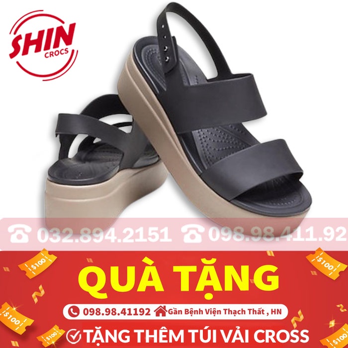 dép sandalFREESHIPdép sandal đế cao cross họa tiết đen đế nâu SHINCROSS6Y1