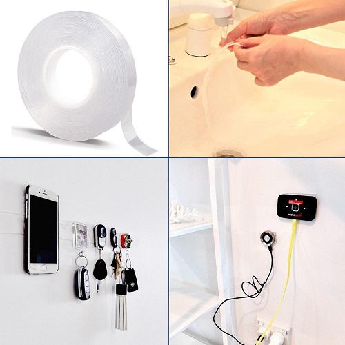 1 cuộn băng keo 2 mặt trong suốt chất liệu silicon siêu dính cuộn 3m