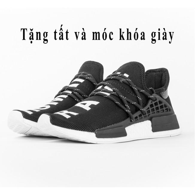 Giày human race đen trắng, tặng tất và móc khóa