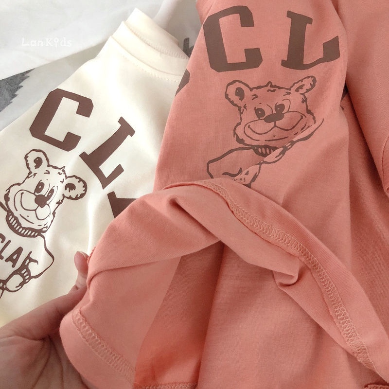 Áo Thun Tay Dài 100% Cotton In Họa Tiết Gấu Phong Cách Hàn Quốc Thời Trang Xuân Thu Mới Cho Bé Trai Và Gái