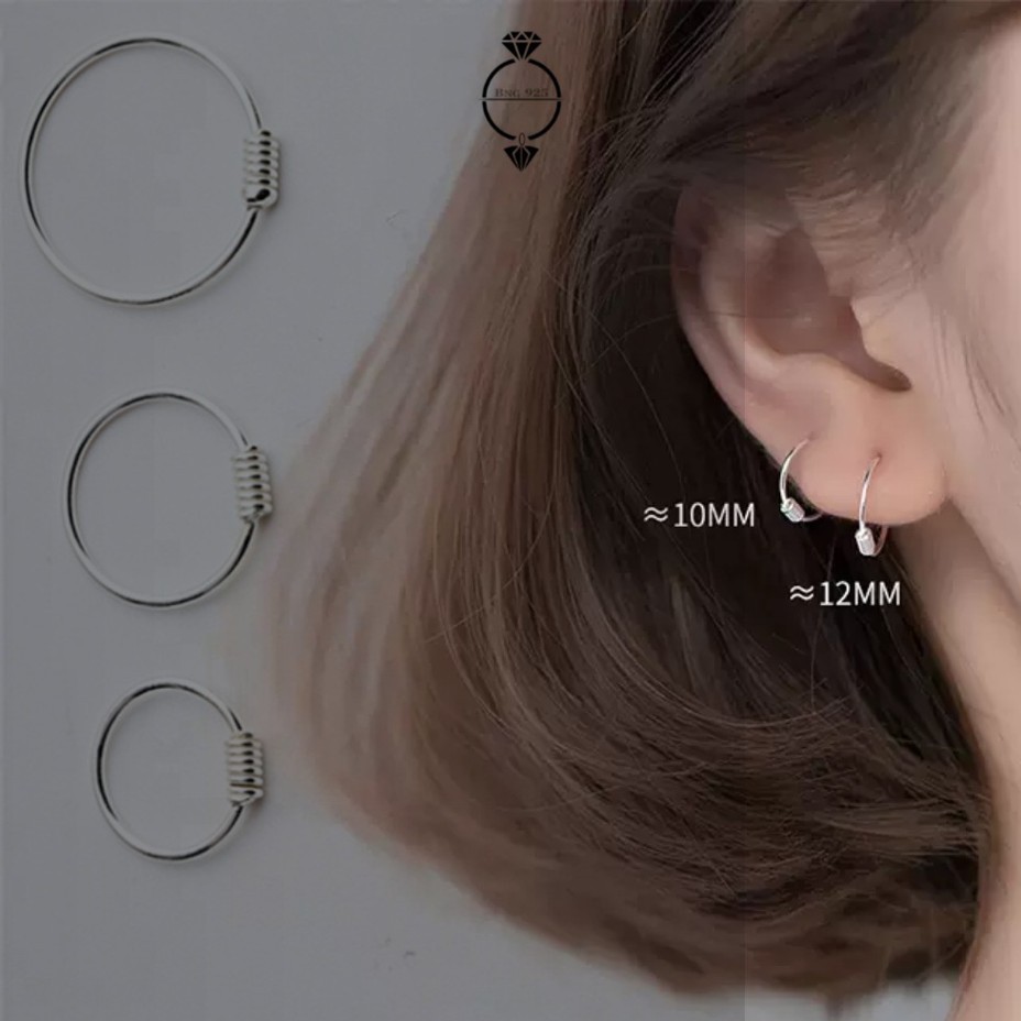Khuyên tai tròn bạc ý 925 nhiều vòng lò xo nam nữ