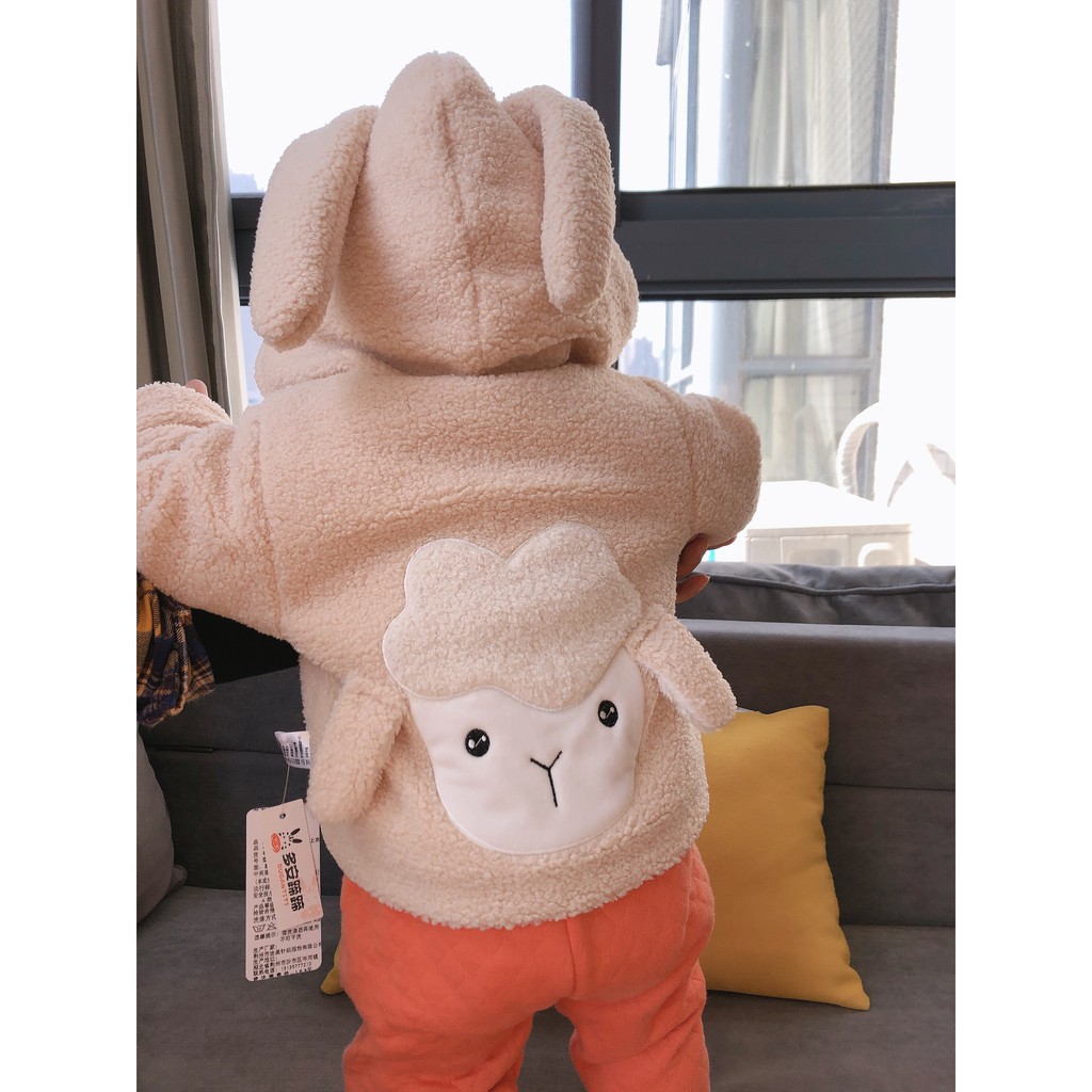 Áo Khoác Lông Cừu Tai Thỏ size 73-100(7kg-14kg), Áo Khoác Tai Thỏ Cho Bé 1-3 tuổi