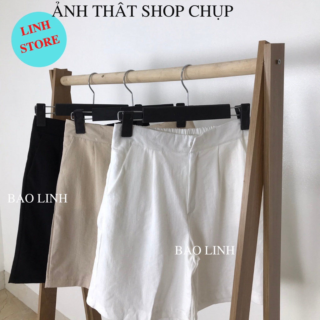 Quần Đùi Nữ Lưng Cao LINH STORE Bigsize Ống Rộng Lưng Chun Khóa Thật Chất Liệu Đũi Xước