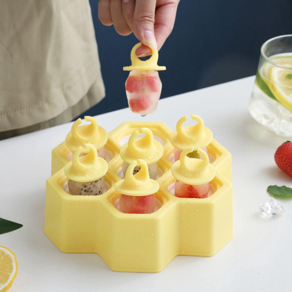 Khuôn Làm Kem Que Bằng Silicone Hình Tổ Ong Dễ Tháo Rời Tiện Dụng DIY