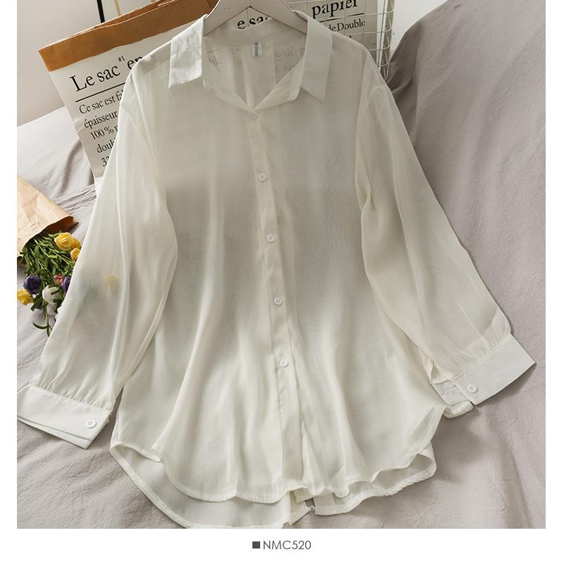 Áo Sơ Mi Tay Dài Mỏng Nhẹ Trong Suốt Thời Trang Hàn Quốc 2022