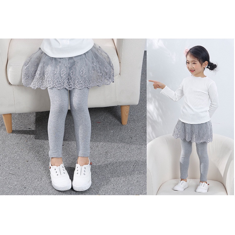 Chân Váy Ren Xòe Kết Hợp Quần Legging Dễ Thương Bé Gái Từ 1-8 Tuổi Mã K25-A, Dáng Lenging Ôm Sát Co Giãn Mặc Thu Đông